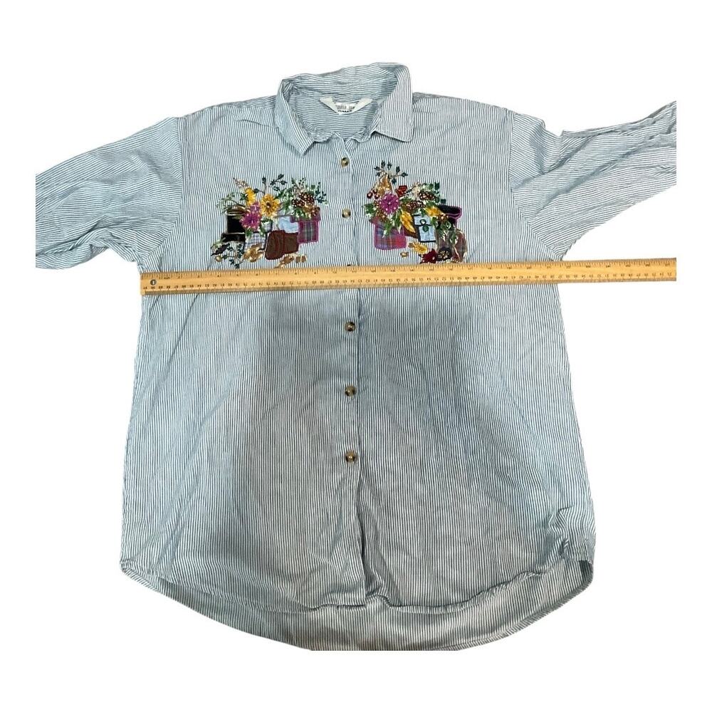 Victoria Jones Embroidered Flowers Top Stripe 18 100% Cotton - Picture 2 of 6